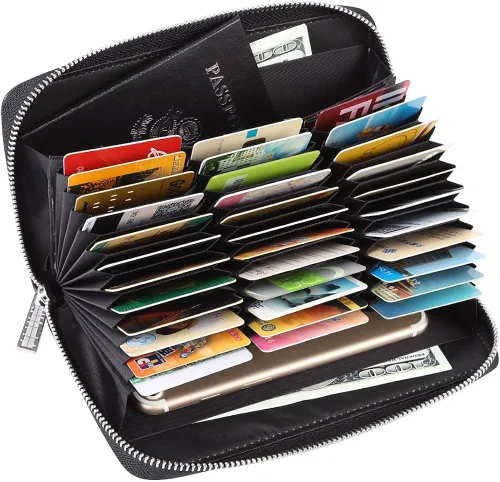 Vista 7 de Cynure Cartera grande de cuero con cierre RFID para mujer, 36 ranuras