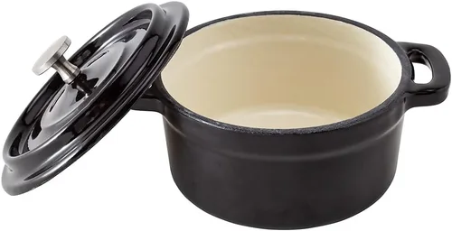 Vista 9 de Restaurantware Mini cacerola de 8 onzas, 1 mini horno holandés con tapa, esmaltado redondo de hierro fundido negro, mini cocotte resistente