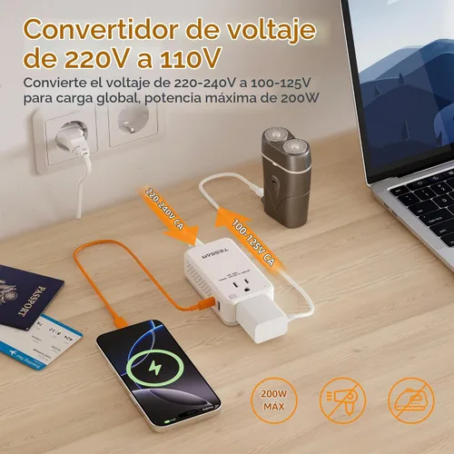 Vista 4 de TESSAN Convertidor de voltaje compacto de 220 V a 110 V de EE. UU. a Europa