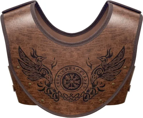 Vista 5 de HiiFeuer Phoenix Vegvisir - Armadura de pecho de cuero en relieve con cinturón ancho vikingo, juego medieval de piel sintética vikinga para mujeres