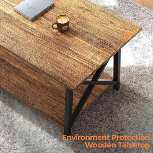 Vista 6 de GreenForest Mesa de centro con almacenamiento, mesa de centro moderna de 2 niveles de 39 pulgadas para sala de estar, mesa de centro de granja