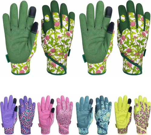 Vista 39 de Guantes de jardinería a prueba de espinas y resistentes a pinchazos con agarre, guante de jardín para mujer, regalos de cuero para trabajo