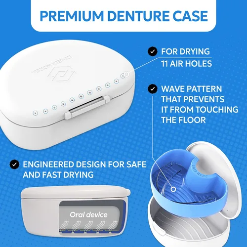 Vista 4 de Estuche de almacenamiento de dentaduras – Taza higiénica y protectora para el baño de dentadura – Contenedor de retención dental de ortodoncia apto