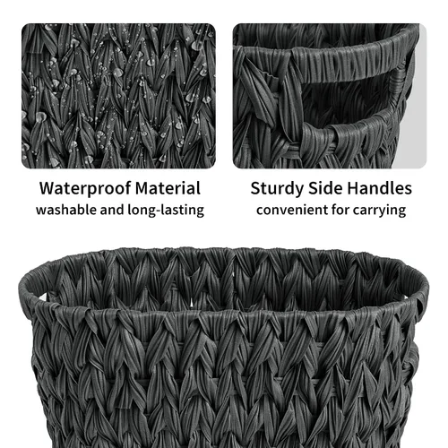 Vista 5 de GRANNY SAYS Cesta de basura de mimbre, papelera impermeable para baño, cestas de basura decorativas boho con asas, papelera para dormitorio