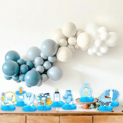 Vista 6 de 9 piezas de centros de mesa con diseño de panal de abeja "It's a Boy" para fiesta de cumpleaños, centros de mesa para baby shower, tema