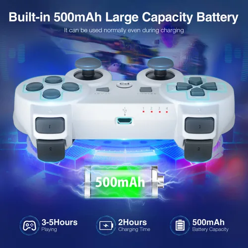Vista 5 de Powerextra Controller Compatible with PS-3, Wireless 2 Pack High Performance Gaming Controller with Upgraded Joystick Double Vibration for PS-3
