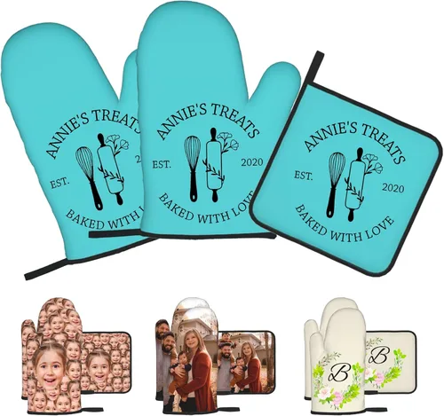 Vista 39 de Manoplas de horno personalizadas con nombre y foto, resistentes al calor y a la intemperie, para amigos y familia, como regalo de cocina, horneado