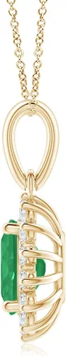 Vista 2 de Angara Collar con colgante solitario de halo de esmeralda natural para mujeres, niñas en oro macizo de 14 quilates, platino Piedra natal de mayo