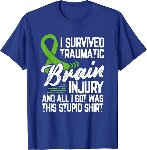 Vista 18 de Camiseta traumática con cinta verde para concienciación de lesiones cerebrales traumáticas I survived TBI, Negro, S