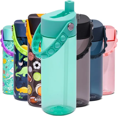 Vista 51 de Elemental Botellas de agua para niños – Botella de agua para niños Splash para la escuela con mango Pop-it – Botella de agua de plástico Tritan sin