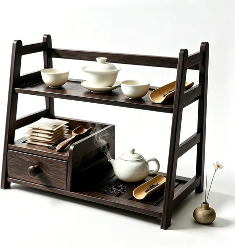Vista 8 de Matcha Coffee Tea Station con cajón y soporte para bolsitas de té Madera