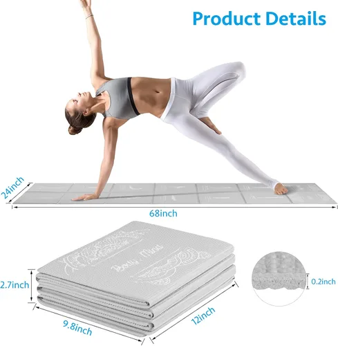 Vista 2 de Tapete de yoga plegable para mujer, tapete de ejercicio antideslizante para gimnasio en casa, juego de alfombrillas de yoga de viaje de 0.197 in