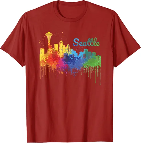 Vista 44 de Seattle Washington Skyline Watercolor Souvenir Seattle Camiseta, Negro