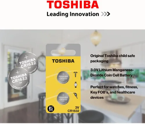 Vista 2 de Toshiba CR1632 - Paquete de ampolla resistente a los niños de celda de moneda de litio 3V (2 baterías)