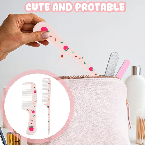 Vista 4 de Juego de peines para bebé, peine pequeño y lindo de dientes finos para niños pequeños y cola de rata para peinar, peine rosa para pelitos de bebé