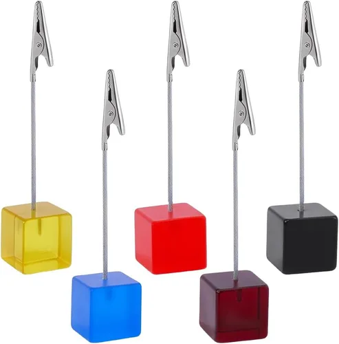 Vista 6 de FINGERINSPIRE 10Pcs Cube Base Memo Clip Holder with Alligator Clip 1x1x4.41inch Resin Name Card Holder 5 Colors Photo Memo Holders Place Card Stand
