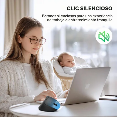 Vista 6 de TECKNET Jiggler Ratón ergonómico, mouse vertical inalámbrico Bluetooth de 4800 DPI con 6 niveles de DPI ajustables, 2.4 GHz (USB A y C), mouse