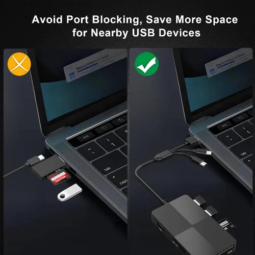 Vista 6 de Lector de tarjetas de memoria 8 en 1 con 3 puertos USB, adaptador Lightning/USB-C/USB-A para iPhone/Android/PC/Mac, compatible con tarjetas