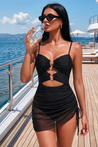 Vista 5 de Daci Bañador de una pieza para mujer con pareo de malla transparente Negro