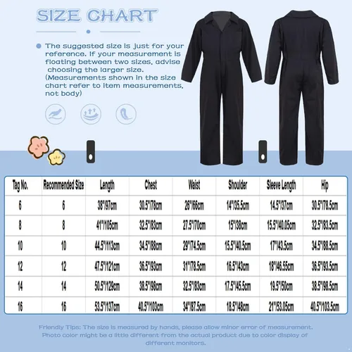 Vista 5 de WinChang Disfraz de mecánico de moda para niños y niñas, con cremallera frontal, traje de caldera, traje de vuelo