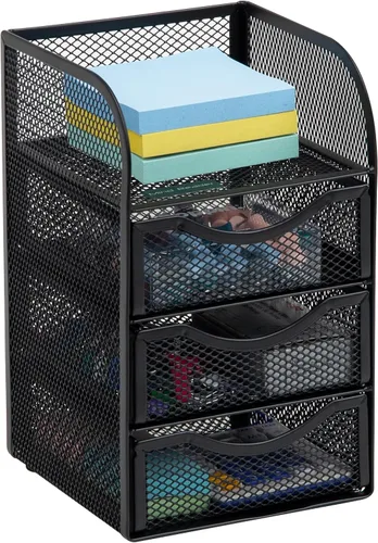 Vista 5 de Mind Reader Almacenamiento de accesorios de escritorio, cesta de clip para carpeta de papel, espacio de trabajo, oficina, malla metálica, 4.75 Negro