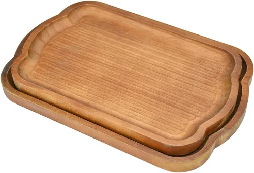 Vista 7 de Juego de 2 bandejas de servir de madera rústica, bandejas decorativas rectangulares marrones estilo granja, tablas de charcutería, plato