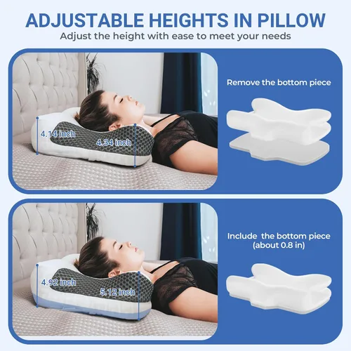 Vista 3 de Elviros Almohada cervical CPAP para el cuello para dormir, almohada ergonómica de altura ajustable para el cuello, almohada de espuma viscoelástica