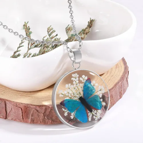 Vista 7 de Collar de mariposa Collar de flores silvestres prensadas Collar de resina Personalizado Prensado a mano Regalo para mujer