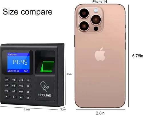 Vista 2 de WEELIAO Máquina de asistencia de tiempo, huella dactilar, contraseña, reloj de tiempo para empleados con escaneo de dedos, RFID y perforación de PIN