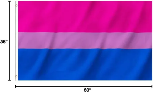 Vista 5 de EKEV Bandera de orgullo bisexual de 3 x 5 pies, banderas LGBT bi gay con ojales de latón y cabecera de lona y doble costura y colores brillantes