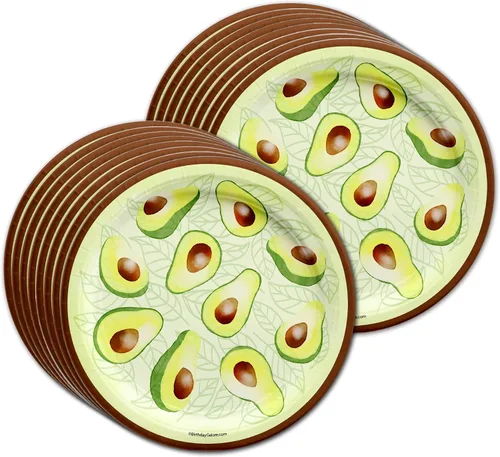 Vista 2 de Juego de suministros para fiesta de cumpleaños de aguacate, platos, servilletas, vasos, vajilla para 16