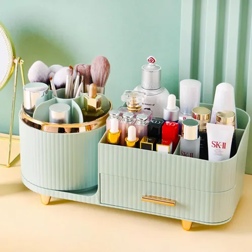 Vista 14 de COMFYROOM Organizador de maquillaje para tocador con soporte para brochas, organizador de maquillaje cosmético de 3 capas, organizador de maquillaje