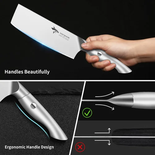 Vista 12 de MAD SHARK Cuchillo Nakiri de 7 pulgadas, cuchillo alemán ultra afilado de acero inoxidable para verduras, mango ergonómico, cuchillo de cocina