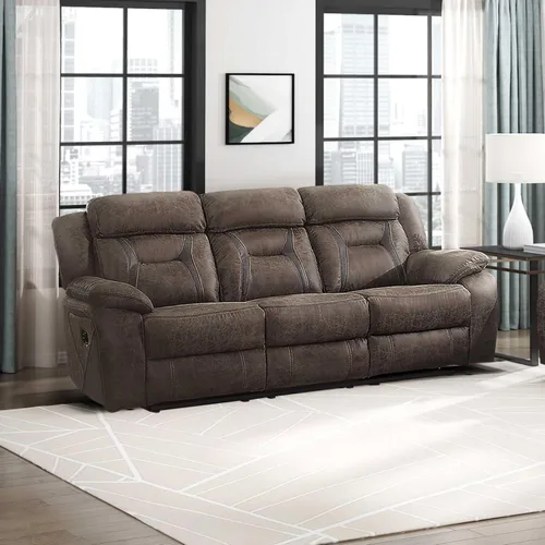 Vista 7 de Homelegance Sofá reclinable, sofá reclinable doble manual de microfibra pulida, marrón oscuro