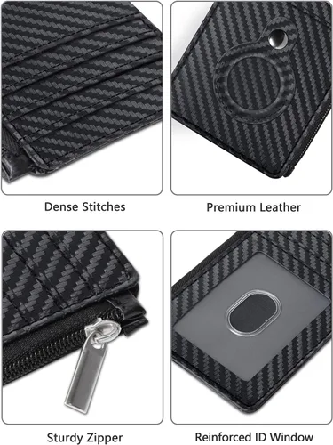 Vista 5 de Cartera delgada minimalista con bolsillo frontal, bloqueo RFID, tarjetero con ventana para identificación, 6 ranuras para tarjetas, cartera