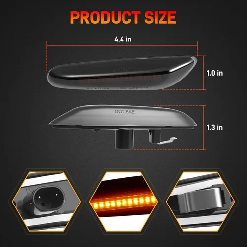 Vista 7 de Kit de Ensamblaje de Luces Marcadoras Laterales LED con Lente Ahumado, Lámpara de Señal de Giro Ámbar para Lado Delantero del Conductor y Pasajero