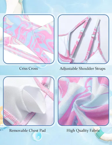 Vista 5 de AGAPENG Traje de baño de 3 piezas para niña, bikini con falda de playa para cubrir, 1