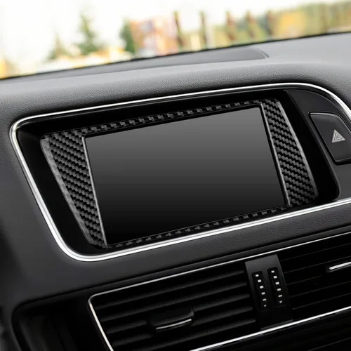 Vista 6 de Fibra de carbono, para accesorios Audi, cubierta de marco de navegación de automóvil, panel de consola central, ajuste interior para Audi Q5 Negro