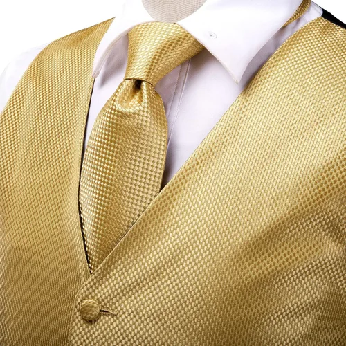 Vista 3 de Hi-Tie Conjunto de chaleco de seda para hombre y pañuelo con corbata, chaleco formal de jacquard para esmoquin de fiesta de boda