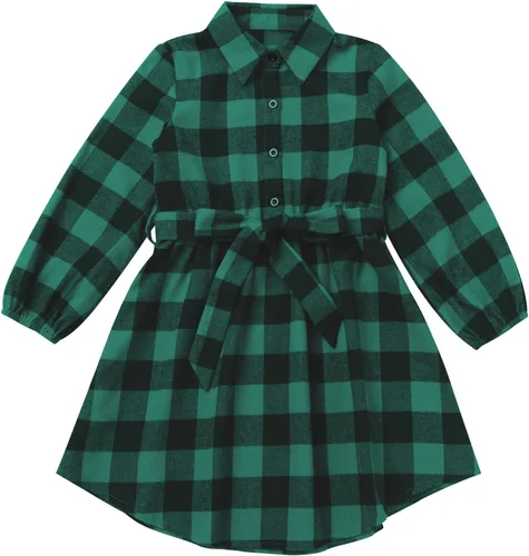 Vista 4 de AWIBMK Trajes familiares a juego para Navidad, color verde y rojo, a cuadros, vestidos para mamá e hija, otoño, invierno, Navidad, trajes familiares