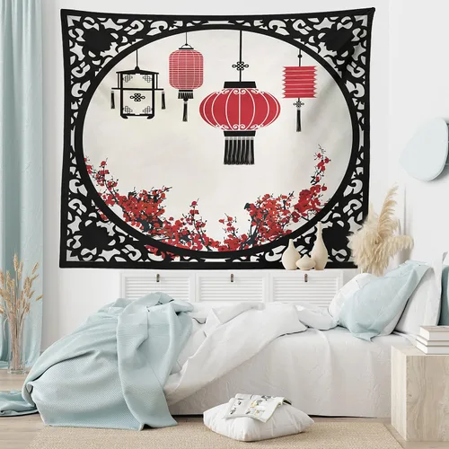 Vista 21 de Ambesonne Tapiz bohemio, diseño floral de bruja, luna y mariposa con adornos de mandala, decoración de tela para colgar en la pared para dormitorio