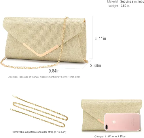 Vista 5 de Bolsos de mano brillantes para mujer, bolso de noche para mujer, bolso de mano para mujer, bolso de mano para fiesta, graduación, boda