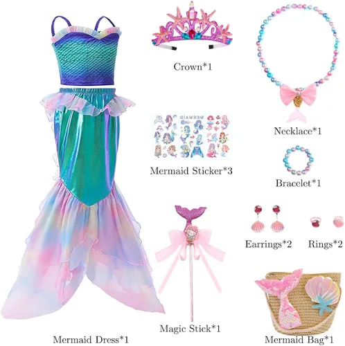 Vista 2 de Disfraz de Sirenita para niñas, disfraz de princesa Ariel Cosplay de Halloween