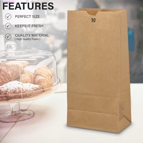 Vista 5 de MT Products Bolsas de almuerzo de 10 libras. Bolsas de papel kraft para comestibles y compras, paquete de 50