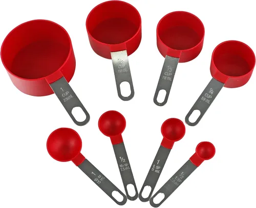Vista 9 de Reston Lloyd 8 tazas y cucharas medidoras para ingredientes secos y líquidos, plástico de grado alimenticio con asas de acero inoxidable, color negro