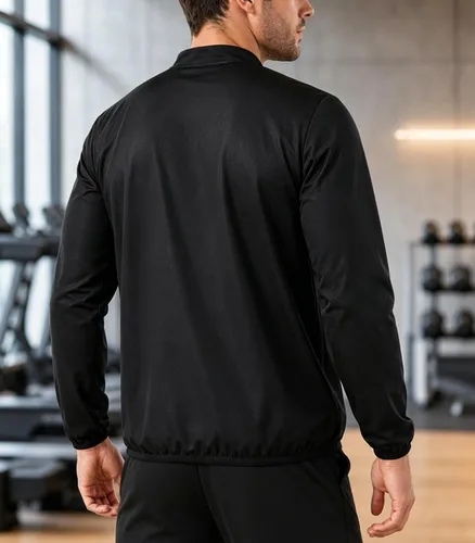 Vista 3 de NINGMI Traje de sauna para hombre, chaqueta para sudar, camisa de manga larga, trajes de entrenamiento con cremallera, gimnasio, ejercicio, fitness