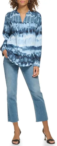 Vista 2 de Calvin Klein Blusa de manga larga con estampado de pestañas enrollables y tallas grandes para mujer