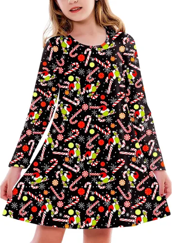 Vista 33 de Deerose Vestido de manga larga para niñas del día de San Patricio Mardi Gras, de 3 a 14 años Navidad café