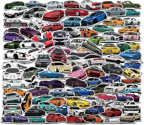 Vista 8 de 102 piezas de calcomanías de autos deportivos - Auto de carreras, calcomanías impermeables para botellas, portátiles, patinetas, cascos