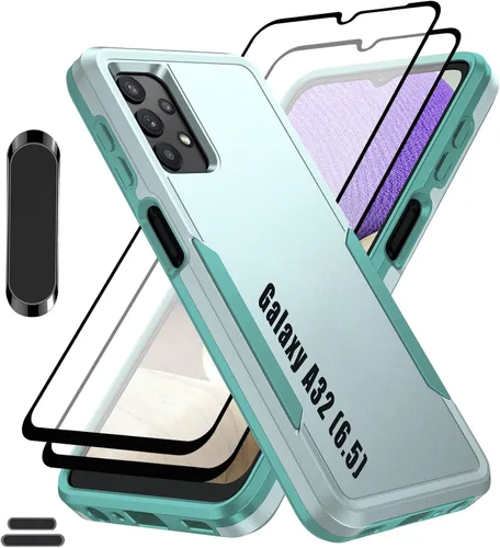 Vista 8 de Funda híbrida de doble capa para Galaxy A32 (5G) de 6.5 pulgadas de grado militar resistente a los golpes con 1 soporte magnético para automóvil y 2